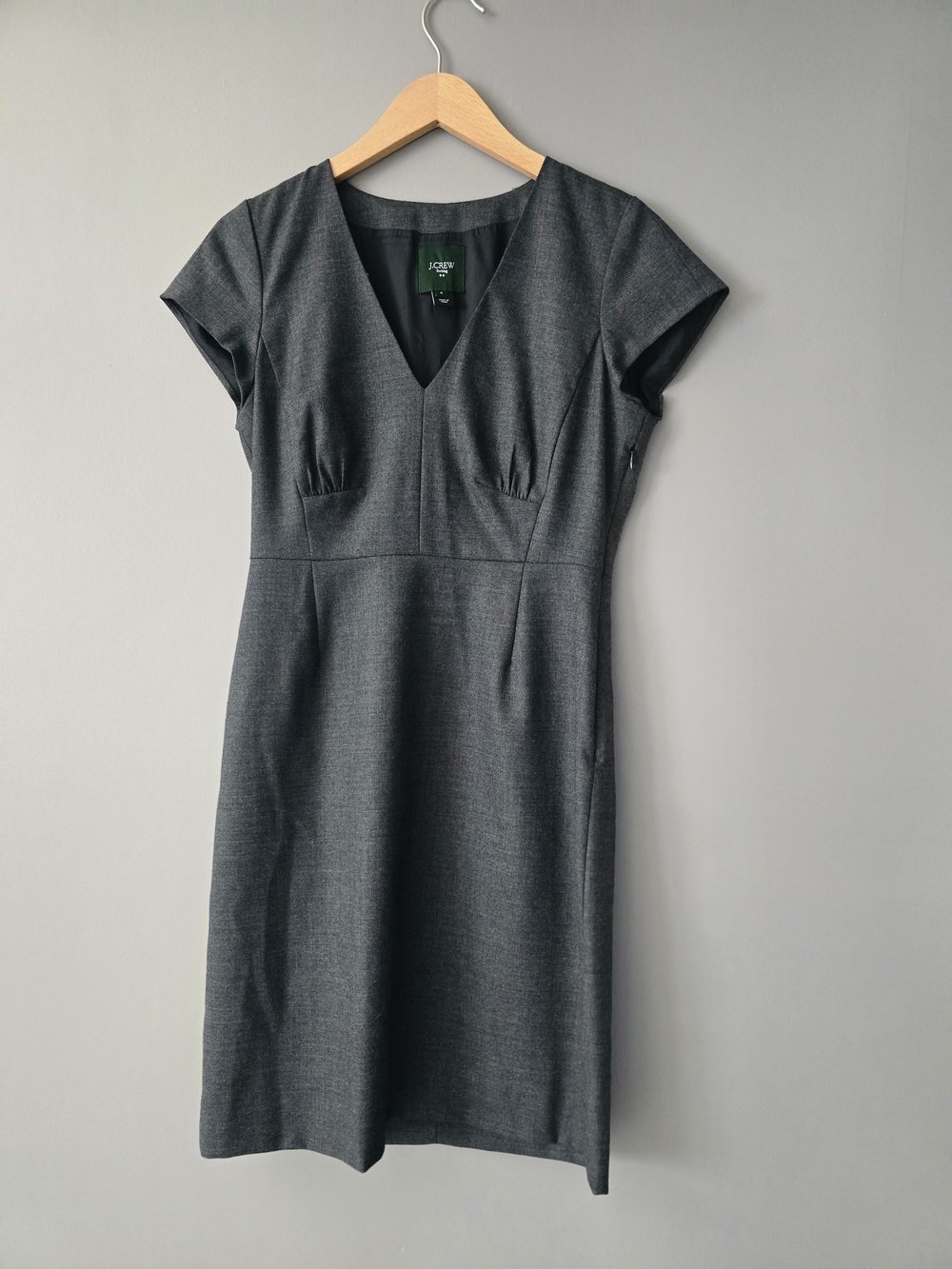J. Crew Professional Collection. Charcoal Gray V-Neck Cap Sleeve Midi Dress.